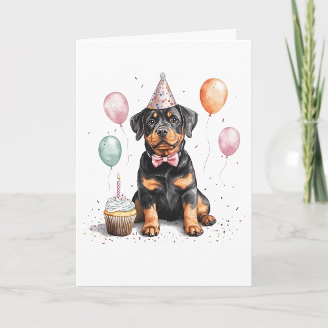 Tarjeta Feliz Cumpleaños Perro Rottweiler (Anverso)