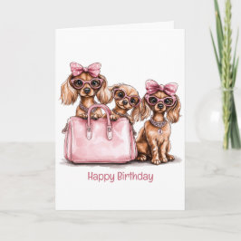 Tarjeta Feliz cumpleaños, perros Dachshund de moda