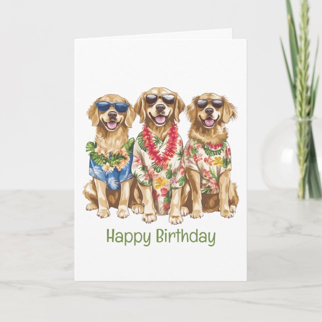 Tarjeta Feliz cumpleaños, perros de los cazadores dorados  (Anverso)