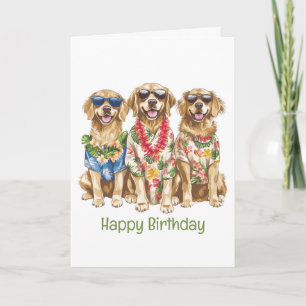 Tarjeta Feliz cumpleaños, perros de los cazadores dorados