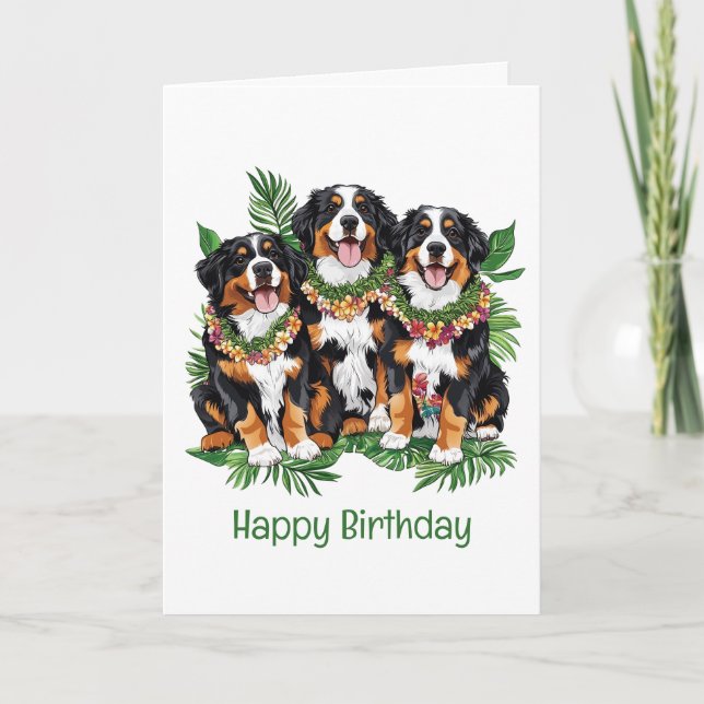 Tarjeta Feliz cumpleaños, perros de montaña Berneses de Ha (Anverso)