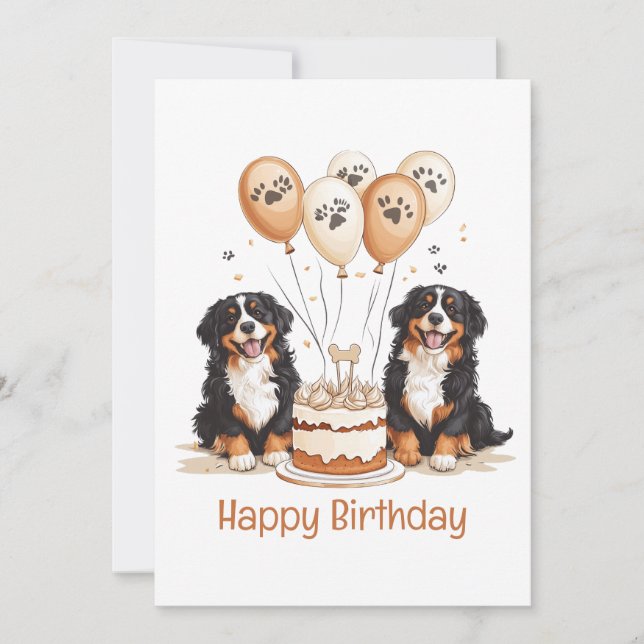 Tarjeta Feliz cumpleaños, perros de montaña de Bernese (Anverso)
