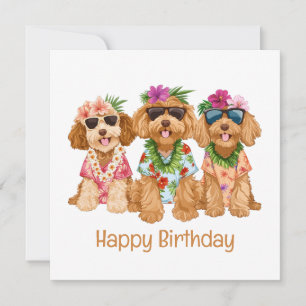Tarjeta Feliz cumpleaños, perros dorados hawaianos