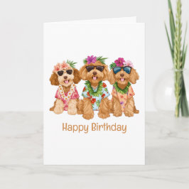 Tarjeta Feliz cumpleaños, perros dorados hawaianos