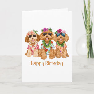 Tarjeta Feliz cumpleaños, perros dorados hawaianos
