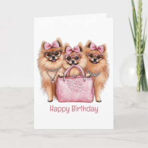 Tarjeta Feliz cumpleaños perros panomeranos de moda