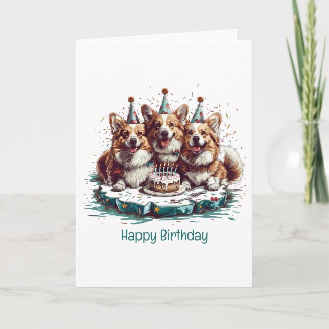 Tarjeta Feliz Cumpleaños Perros Pembroke Welsh Corgi (Anverso)