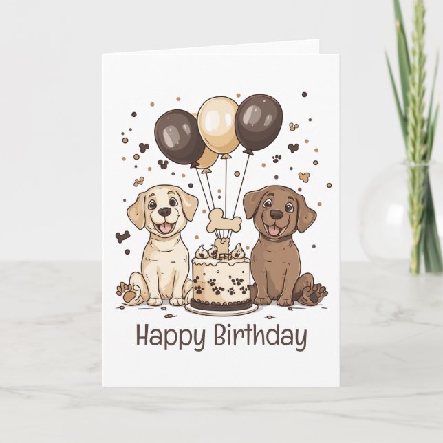Tarjeta Feliz cumpleaños, perros recuperadores de labrador (Anverso)