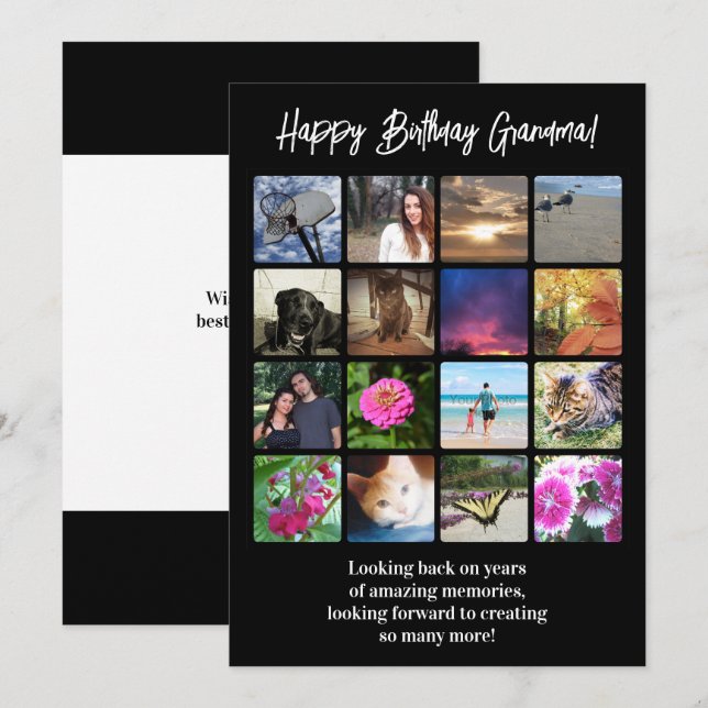 Tarjeta Feliz cumpleaños, Personalizado 16, grupo de fotos (Anverso / Reverso)