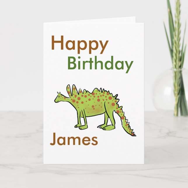 Tarjeta Feliz cumpleaños personalizado de dinosaurios verd (Anverso)