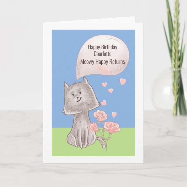 Tarjeta Feliz Cumpleaños Personalizado De Parte Del Gato (Anverso)