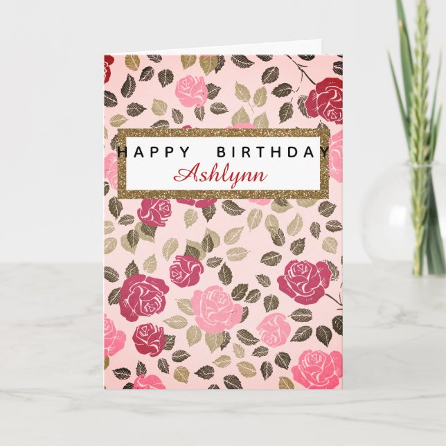 Tarjeta Feliz Cumpleaños Personalizado Floral Rosa (Anverso)