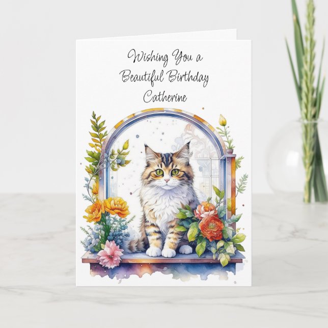 Tarjeta Felíz cumpleaños Personalizado Gato Cuto (Anverso)