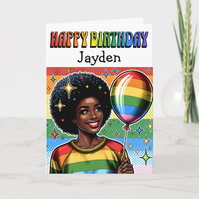 Tarjeta Feliz cumpleaños personalizado LGBTQIA+ (Anverso)