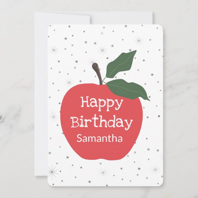 Tarjeta Feliz cumpleaños personalizado manzana roja (Anverso)