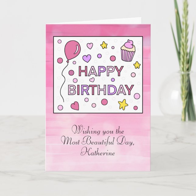 Tarjeta Feliz cumpleaños personalizado para ella (Anverso)