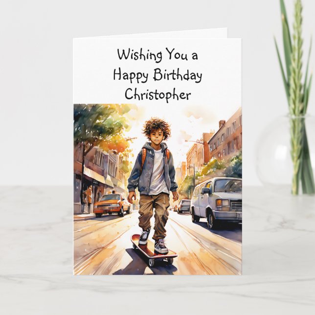 Tarjeta Feliz cumpleaños personalizado | Skateboard (Anverso)