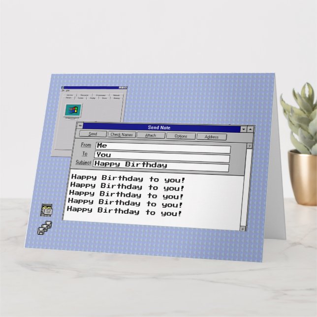 Tarjeta Feliz cumpleaños Personalizado texto Windows 95 Co (Planta pequeña)