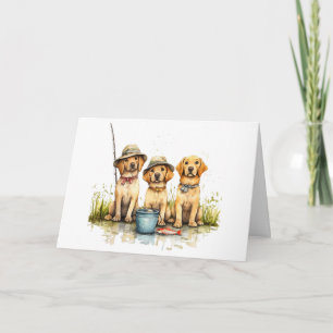 Tarjeta Feliz cumpleaños, pesca de perros recuperadores de