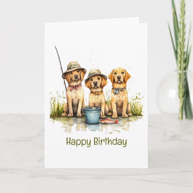 Tarjeta Feliz cumpleaños, pesca de perros recuperadores de (Anverso)