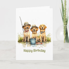 Tarjeta Feliz cumpleaños, pesca de perros recuperadores de