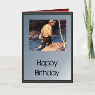Tarjeta Feliz cumpleaños - pescador junto al río