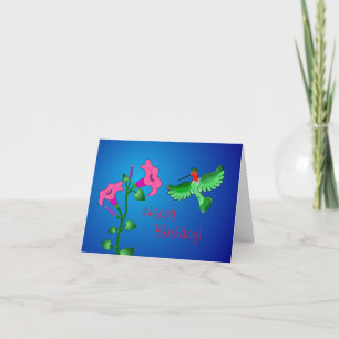Tarjeta Feliz cumpleaños Petunia con Hummingbird