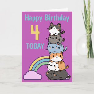 Tarjeta Feliz Cumpleaños Pila De Gatos Con Edad
