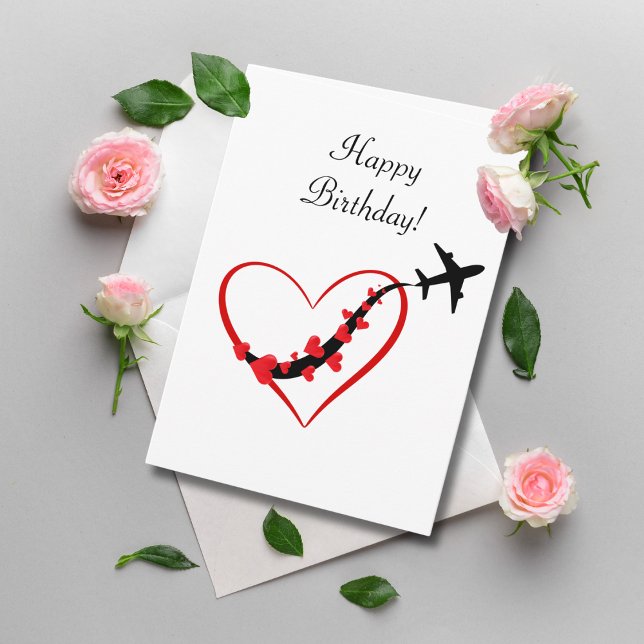 Tarjeta Feliz cumpleaños piloto de viajes en avión Corazon (Subido por el creador)