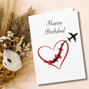 Tarjeta Feliz Cumpleaños Piloto Viajero Corazones de Avión