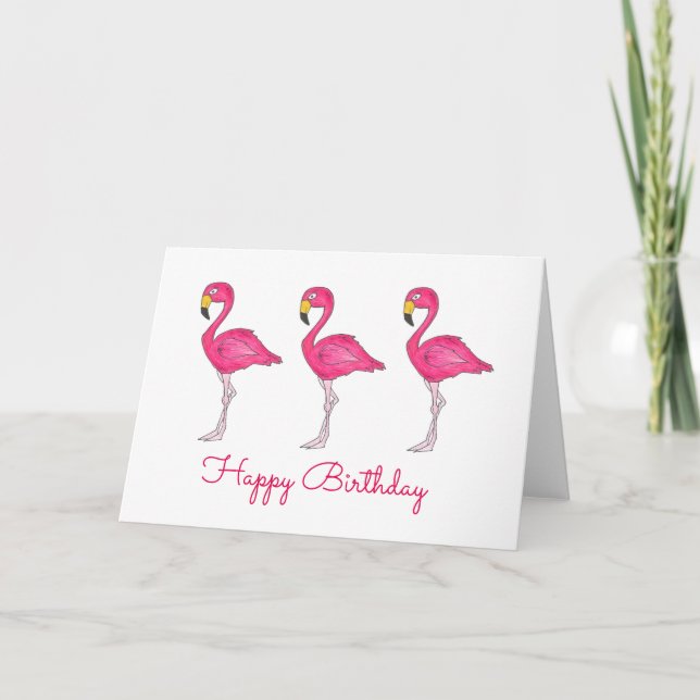 Tarjeta Feliz cumpleaños Pink Flamingo Tropical Island Bir (Anverso)