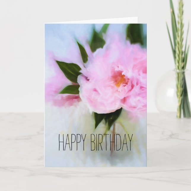 Tarjeta Feliz cumpleaños Pink Peony Bouquet Ilustracion (Anverso)
