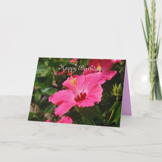 Tarjeta Feliz cumpleaños Pink Striped Hibiscus (Anverso)