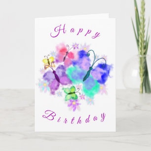 Tarjeta Feliz cumpleaños, pintura de mariposas coloridas