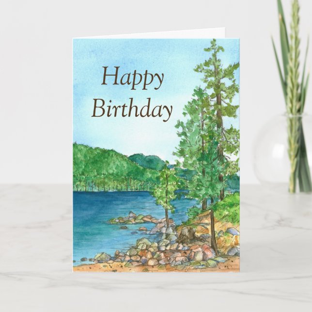 Tarjeta Feliz cumpleaños, pintura en el lago Tahoe (Anverso)