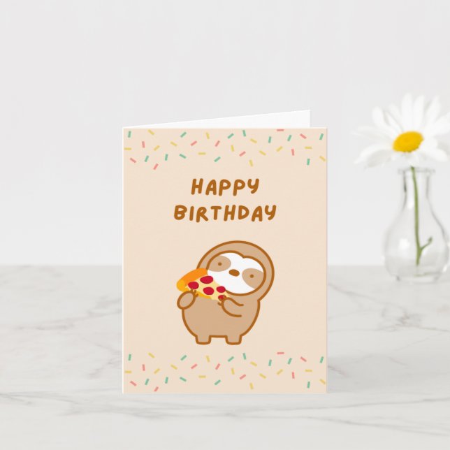 Tarjeta Feliz cumpleaños Pizza Sloth (Planta pequeña)
