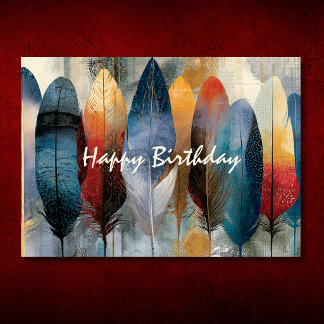 Tarjeta Feliz Cumpleaños Plumas Boho Coloridas