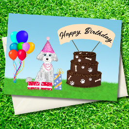 Tarjeta Feliz Cumpleaños Poodle con Tarta de Cumpleaños