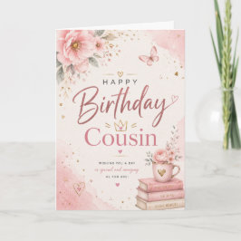 Tarjeta Feliz Cumpleaños Prima Acuarela Floral