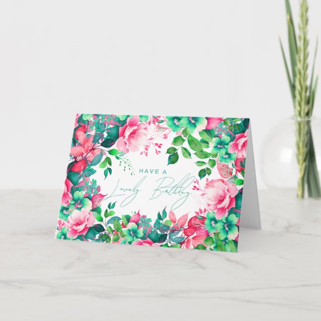 Tarjeta Feliz cumpleaños primavera verano jardín floral (Anverso)