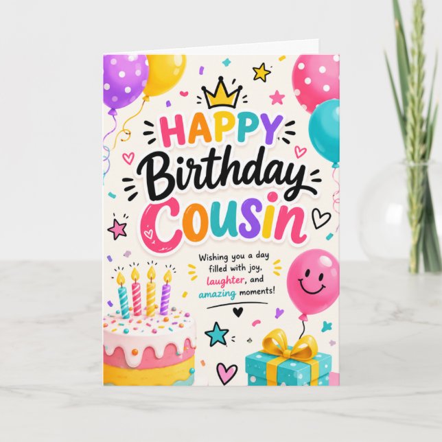 Tarjeta Feliz Cumpleaños Primo Globos Felices Niños (Anverso)