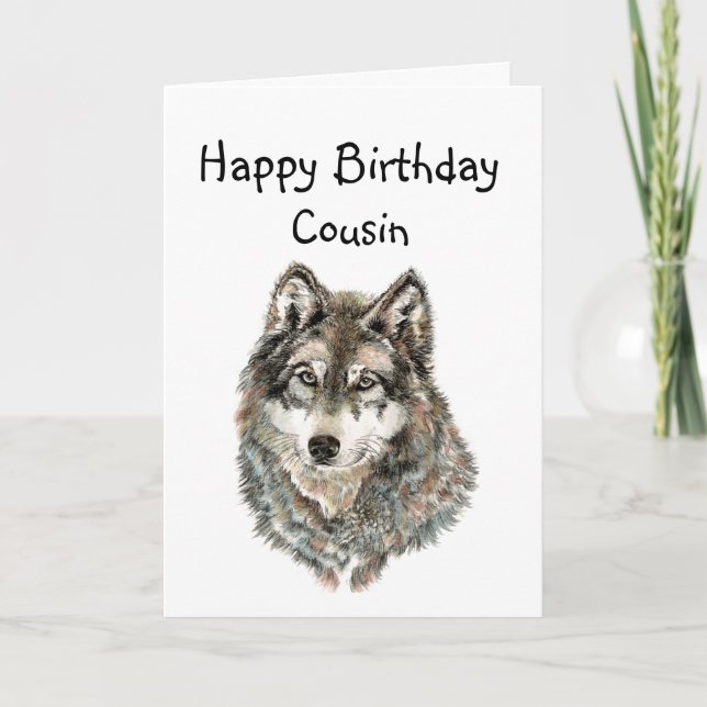 Tarjeta Feliz cumpleaños primo Humor lobo, lobos (Anverso)