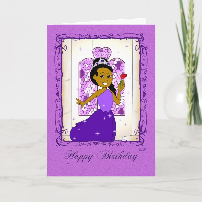 Tarjeta Feliz cumpleaños: Princesa Morada (Anverso)