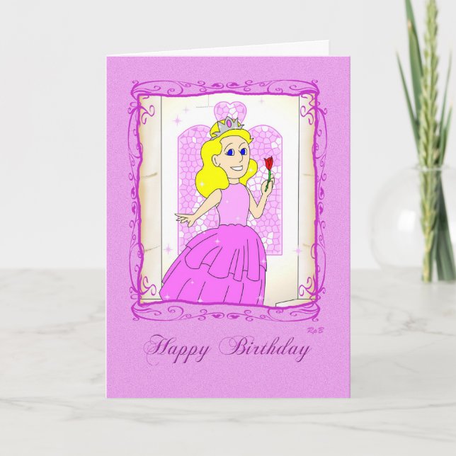 Tarjeta Feliz cumpleaños: Princesa rosada (Anverso)