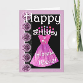 Tarjeta Feliz cumpleaños princesa sobrina vestido rosa y v