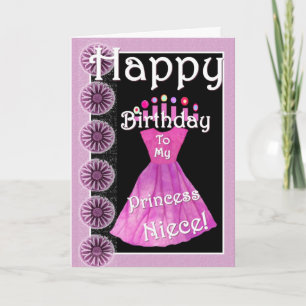 Tarjeta Feliz cumpleaños princesa sobrina vestido rosa y v