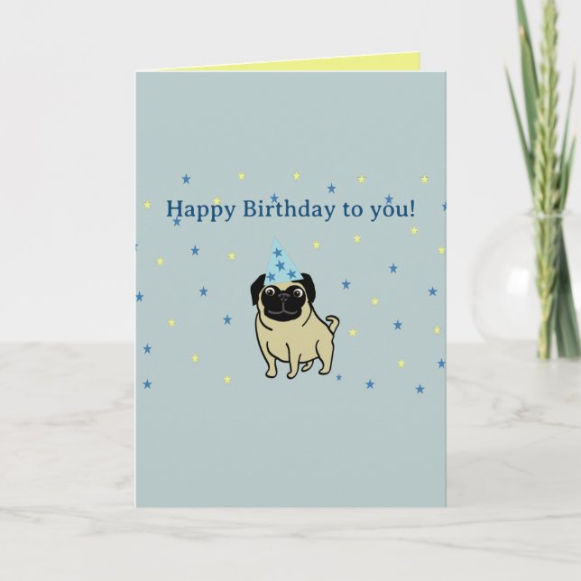 Tarjeta Feliz cumpleaños Pug (Anverso)