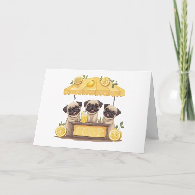 Tarjeta Feliz cumpleaños Pug Dogs Lemonade Stand (Anverso)