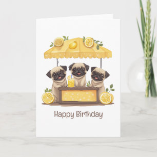 Tarjeta Feliz cumpleaños Pug Dogs Lemonade Stand