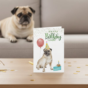 Tarjeta Feliz Cumpleaños Pug perro Acuarela  
